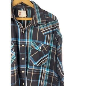 Vintage Saddle King Western Pearl Snap Shirt by Key Plaid Rodeo Mens 16 1/2 34